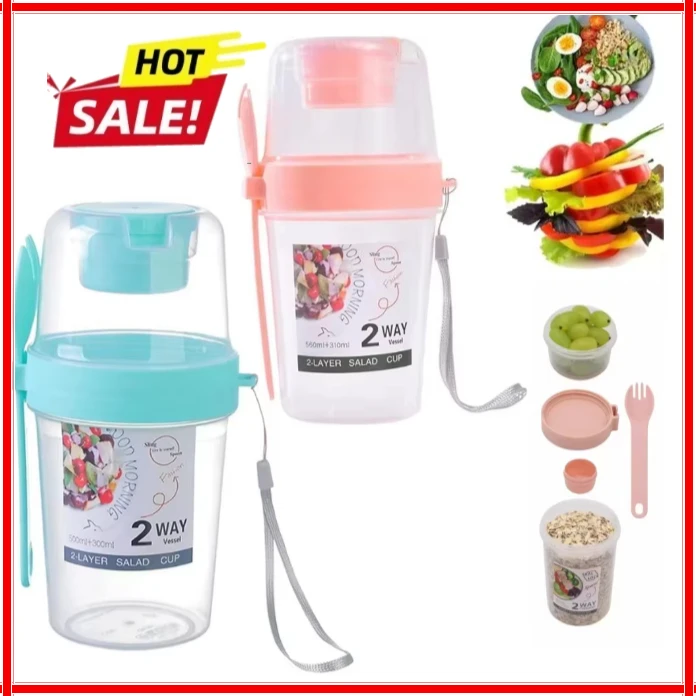 Carry Breakfast Cup Salad Cups Portable Yogurt Cereal Oatmeal Snacks Parfait Containers Salad Dressing Holders with Lid Forks