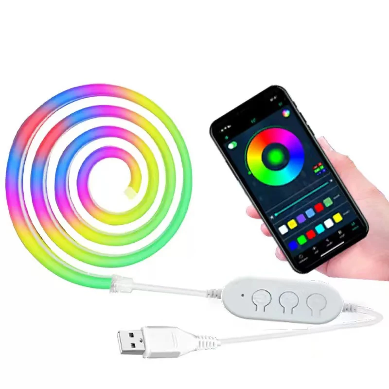 DC5V RGBIC Neon LED Strip Lights Neon Rope Light with Music Sync DIY RGBIC Dreamcolor Chasing Strip Tape for Home Decor Lighting