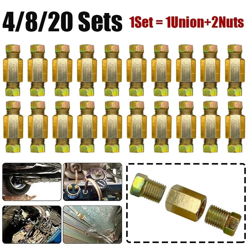 

4/8/20 комплектов соединителей тормозной магистрали 3/8-24 резьбовые фитинги тормозной магистрали и адаптер гаек из латуни для тормозной трубки 3/16 дюйма