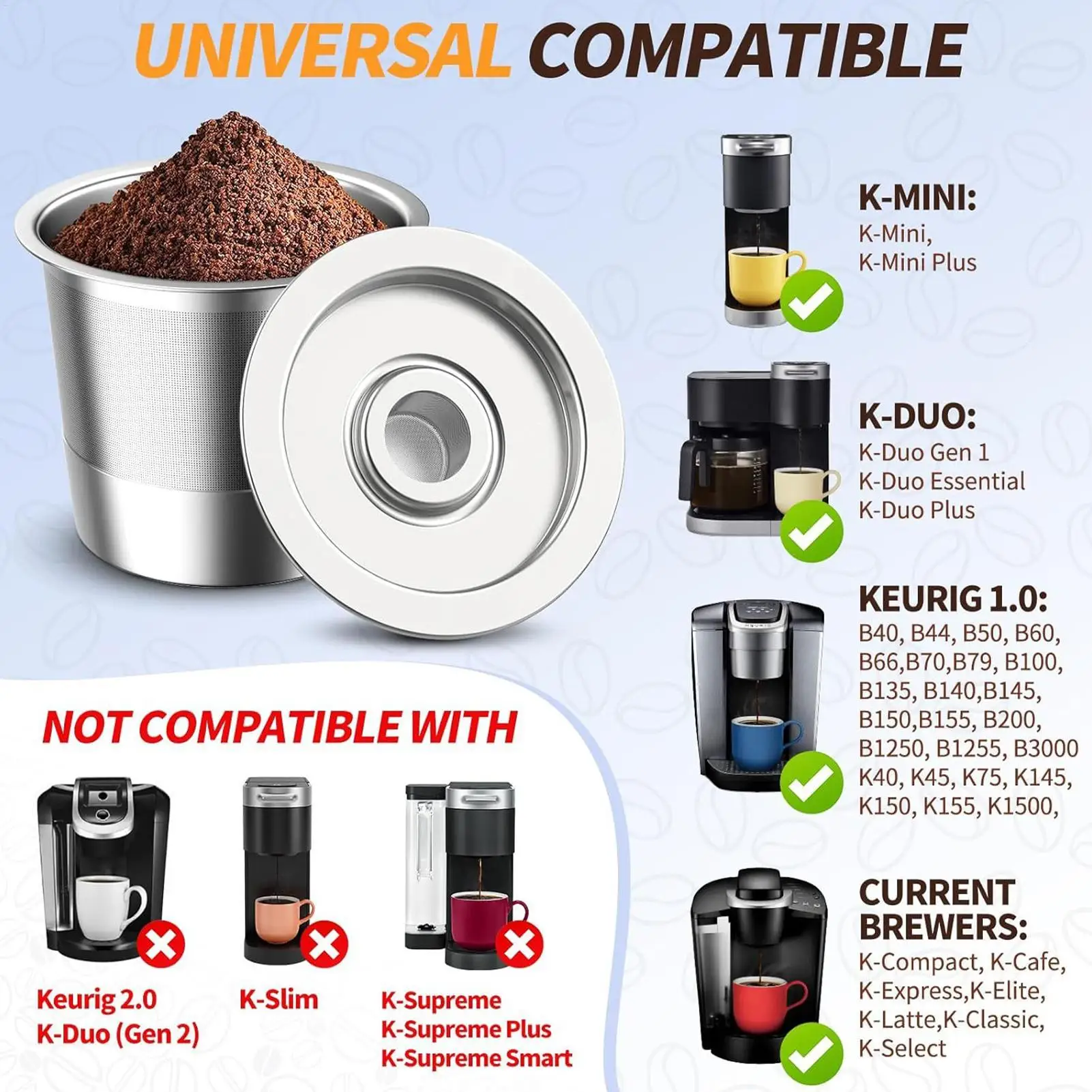 

Многоразовые фильтры для кофе, фильтрующие принадлежности из нержавеющей стали, ситечко для кофеварки с мерной ложкой 30 мл для домашних бариц