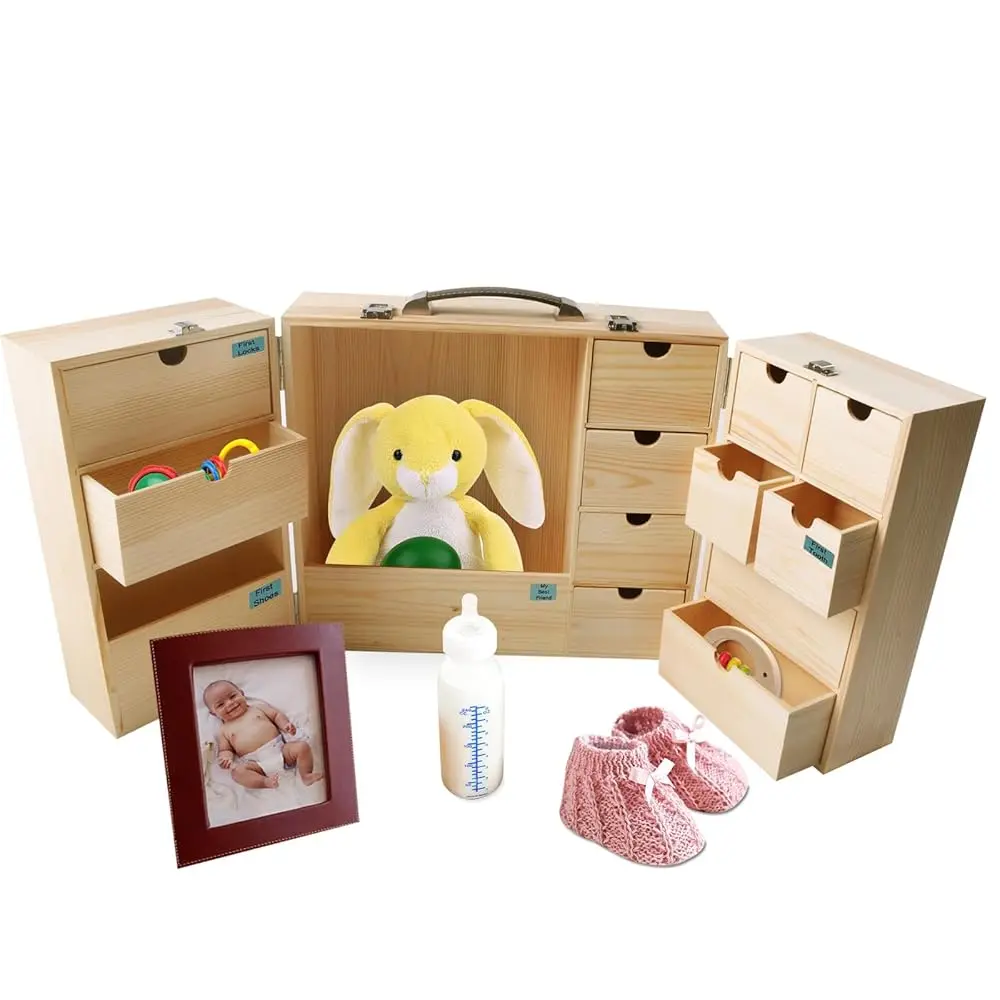 

Diy Baby Keepsake Box - Handwritten Label Wood Newborn Memory Organizer For Baby Shower, Hair, Teeth, Pregnancy, Mother'S Day,