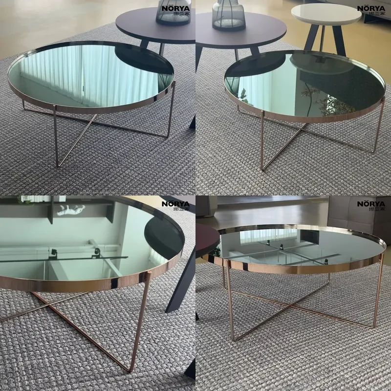 for NORYA Modern Luxury Coffee Table Set Mirror Round Side Table with Gold Metal Legs Living Room Furniture