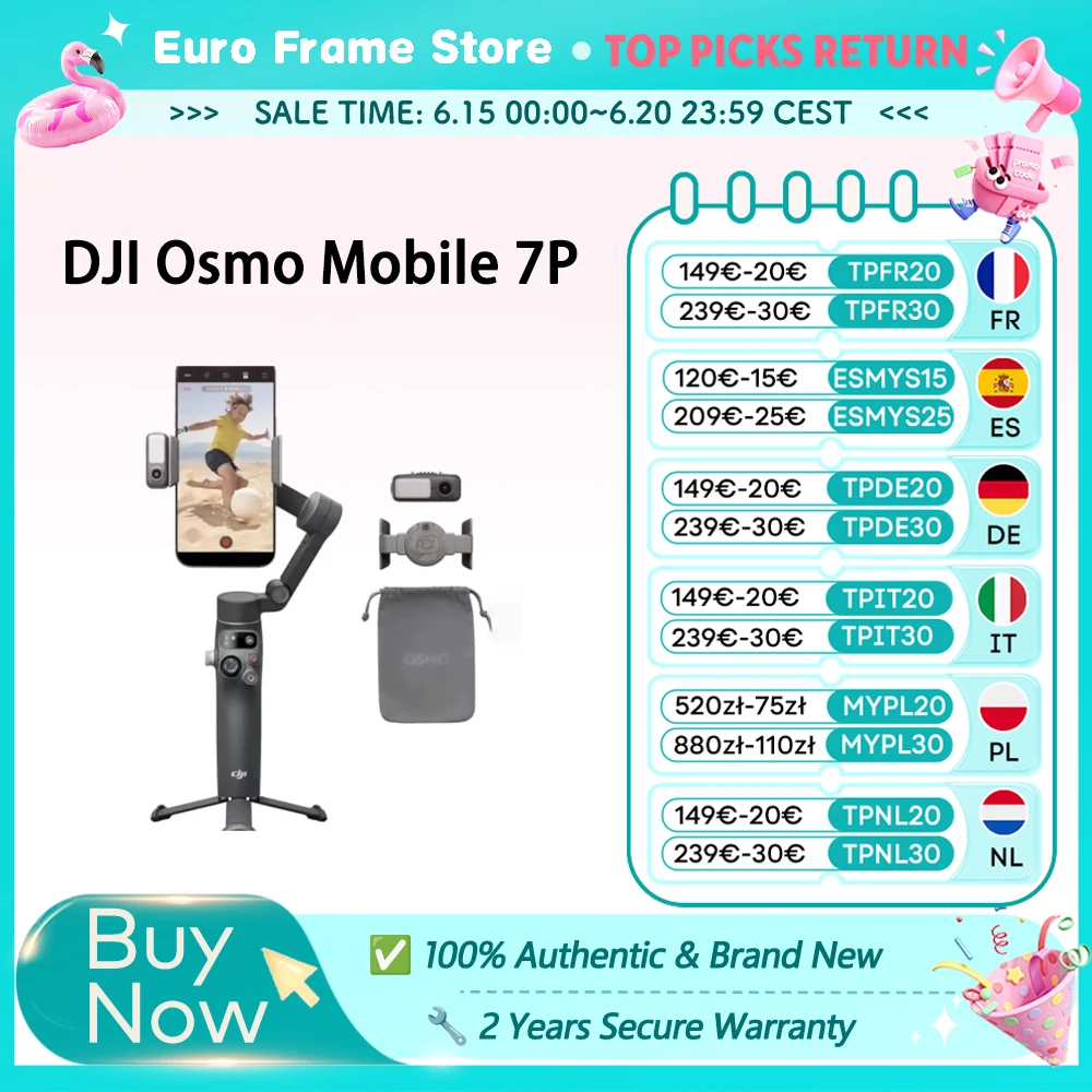 DJI Osmo Mobile 7P, solidna stabilizacja 3-osiowa, 10-godzinna żywotność baterii i ładowanie telefonu, oryginalny, nowy