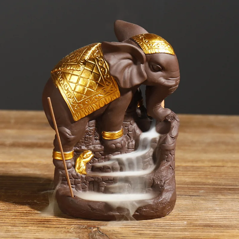 Purple sand elephant ornamental aroma burner Thai divine elephant smoke backflow incense burner handicrafts home ornaments