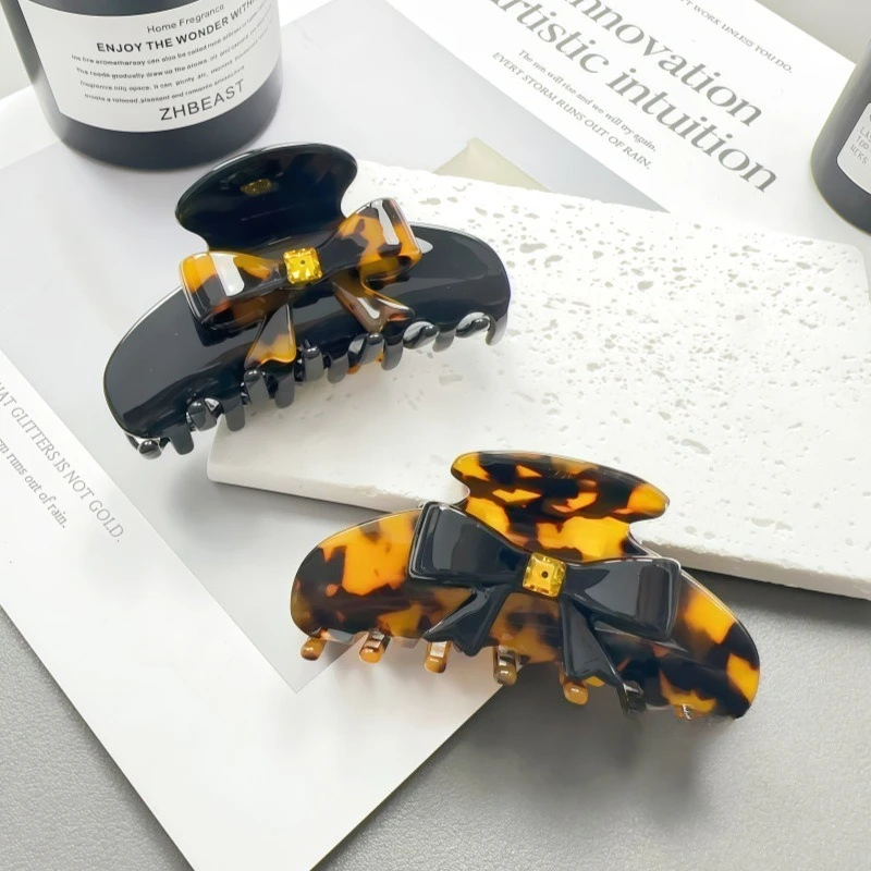 

Заколка для волос 3D в форме банта с ацетатным покрытием, простой и универсальный аксессуар для причесок и заколок-крабов для женщин.