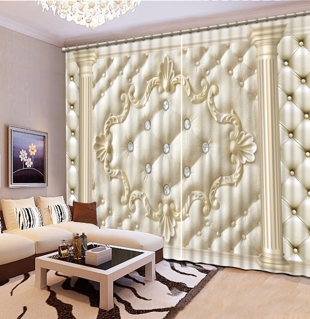 Fashion Customized Home Bedroom Decoration 3D Curtain Roman Column Lattice diamond Curtains For Blackout Curtains Living Room