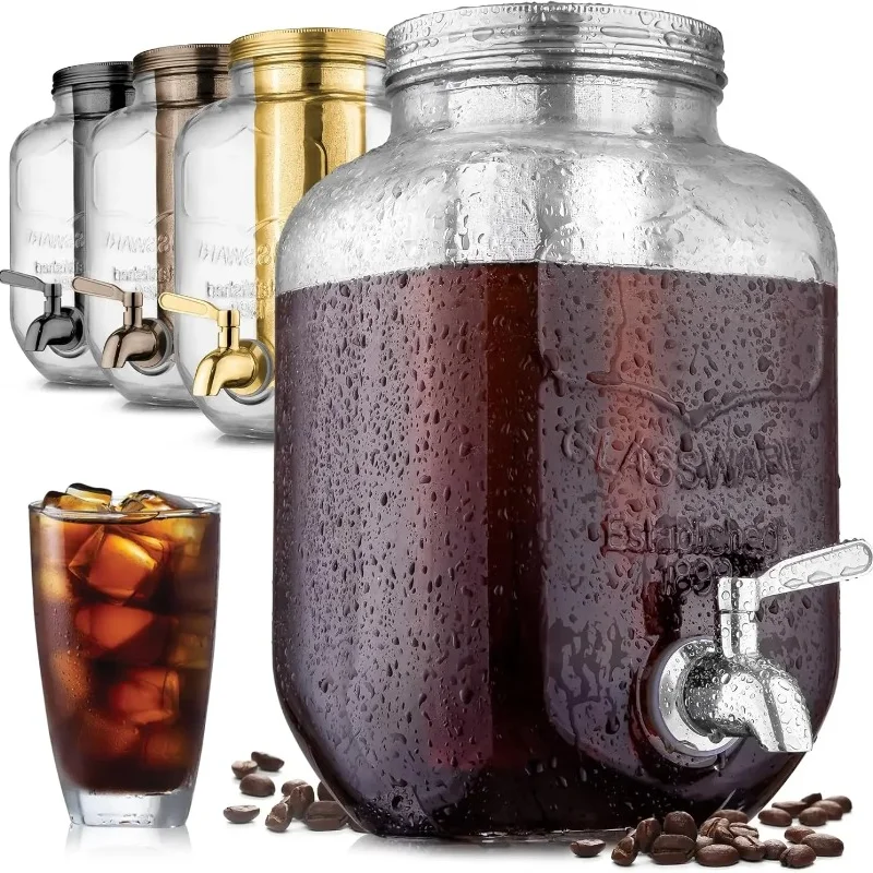 3/4/5L Gallon Cold Brew Coffee Maker - Large Iced Tea & Cold Brew Pitcher with Extra-Thick Glass & Stainless Steel Infuser