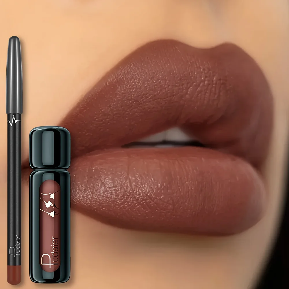 Zestaw: Matowa kredka do ust i błotny do ust, długotrwały, wodoodporny, aksamitny zestaw do makijażu ust, idealny prezent do codziennych i świątecznych stylizacji.