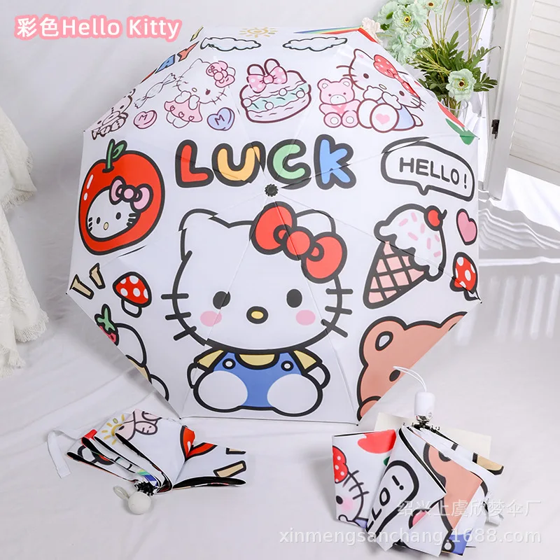 

Hello Kitty Cute Kawaii Fully Automatic Kuromi Cartoon Anime Women's Outdoor UV Protection Mini Sunshade Umbrella Wholesale