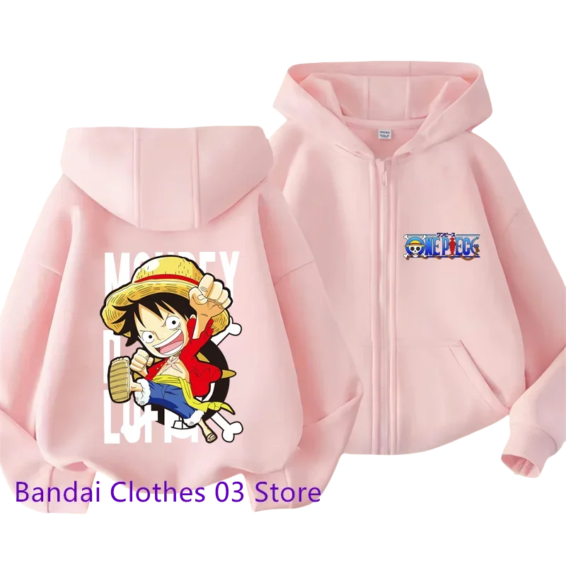 Cool Anime One Piece Kid Zipper Hoodie Cartoon Luffy Print Autumn/Winter Long-sleeved Sweatshirt Boys And Girl Casual Jacket Top