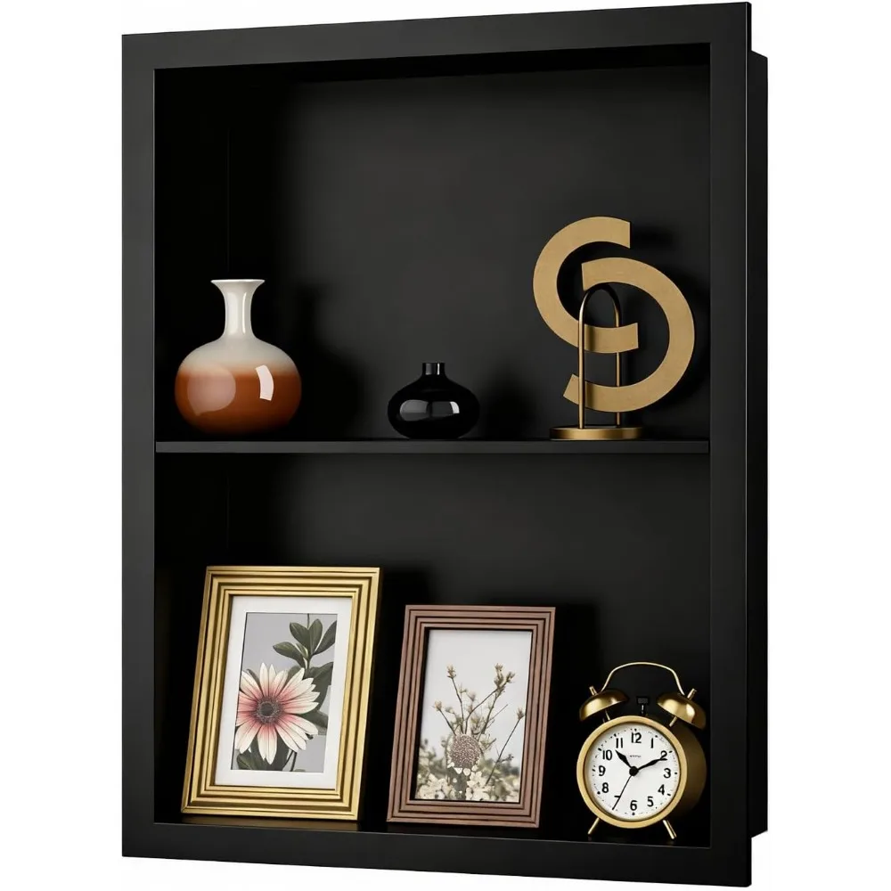 

Metal Recessed Medicine Cabinet Bathroom Wall Niche Shower Niche Space-Saving Recessed Storage Cabinet (Black, 18 H x 14 W)