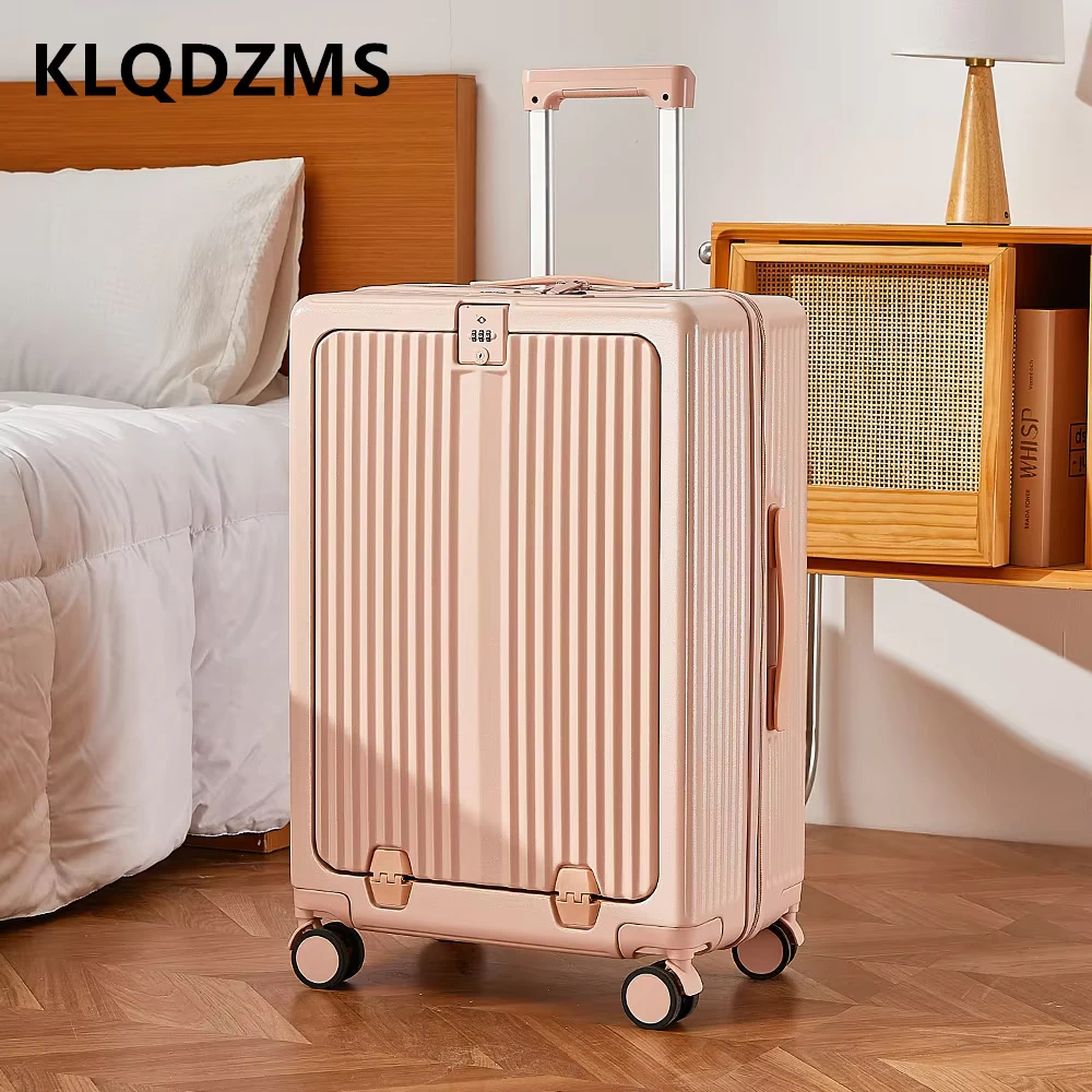 KLQDZMS New Luggage Front Opening Laptop Boarding Case USB Charging Trolley Case 20"22"24"26Inch Handheld Travel Suitcase