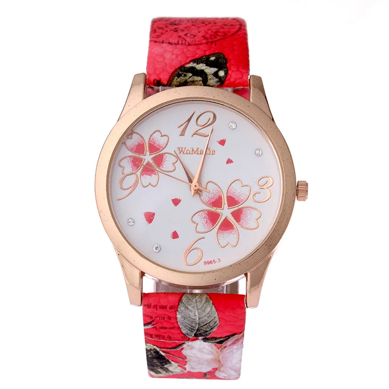 

Fashion WOMAGE Luxury Crystal Ladies Dresses Watches Elegant Flowers Leather Women Quartz Watch High Quality Girls Dress Clock