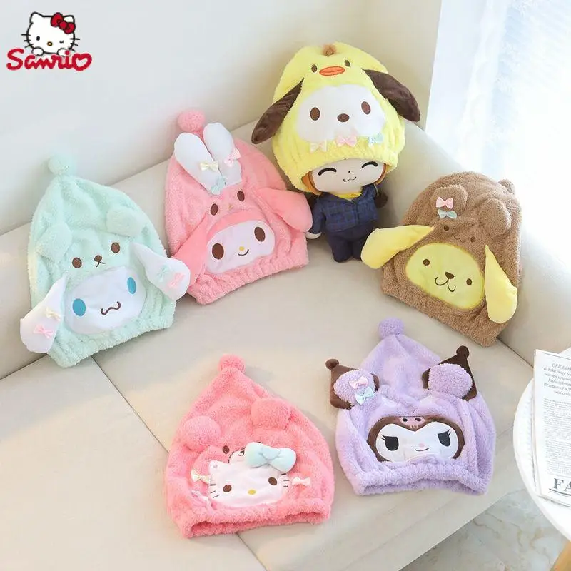 

Kawaii Sanrio Anime Dry Hair Cap Cute Hello Kitty Cartoon Super Absorbent and Quick Drying Bath Cap and Headband Gifts for Girls