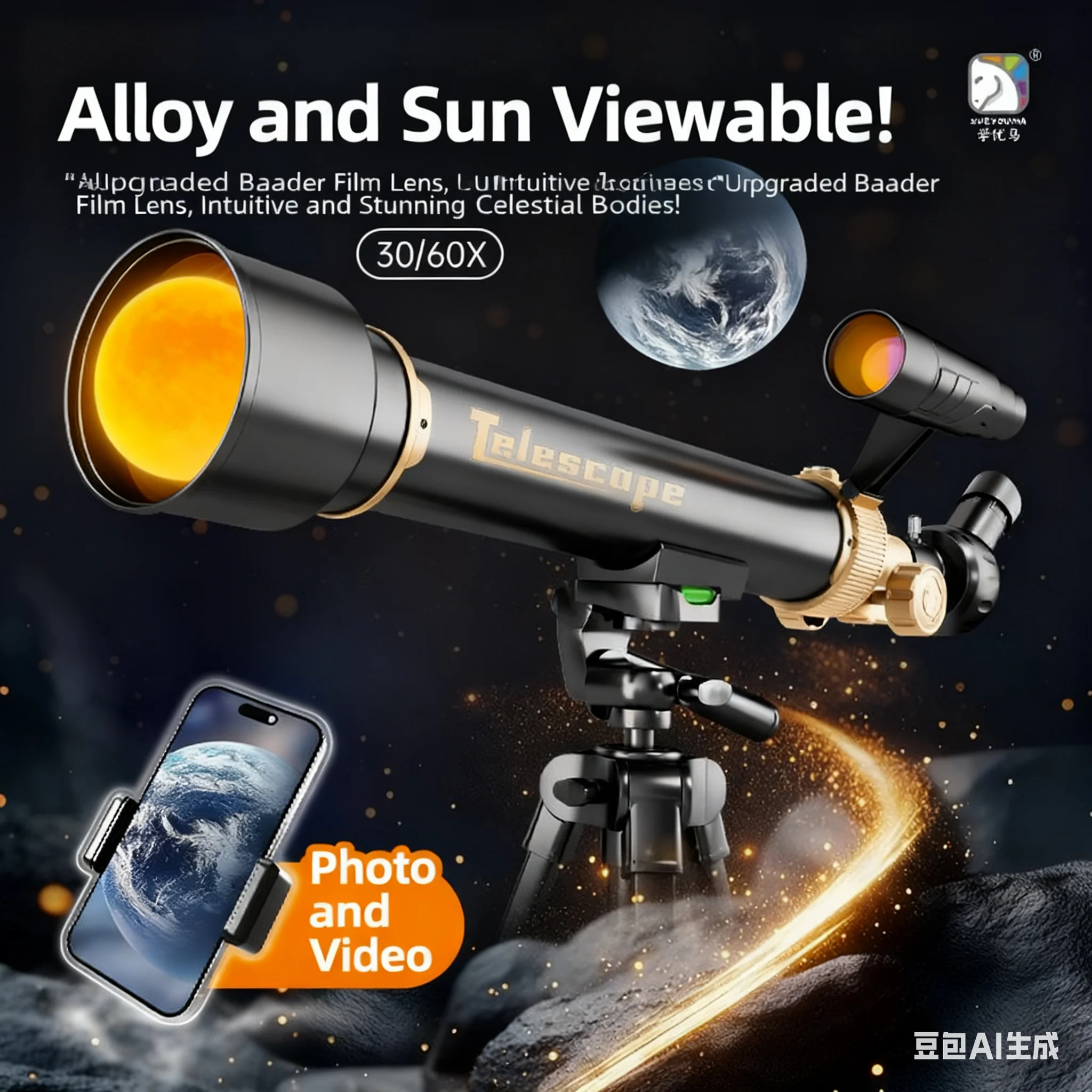 Astronomical Telescope, Alloy Tube HD Optical Lens with 130CM Adjustable Tripod , Astronomy Landscape Dual‑use STEM Science Toy