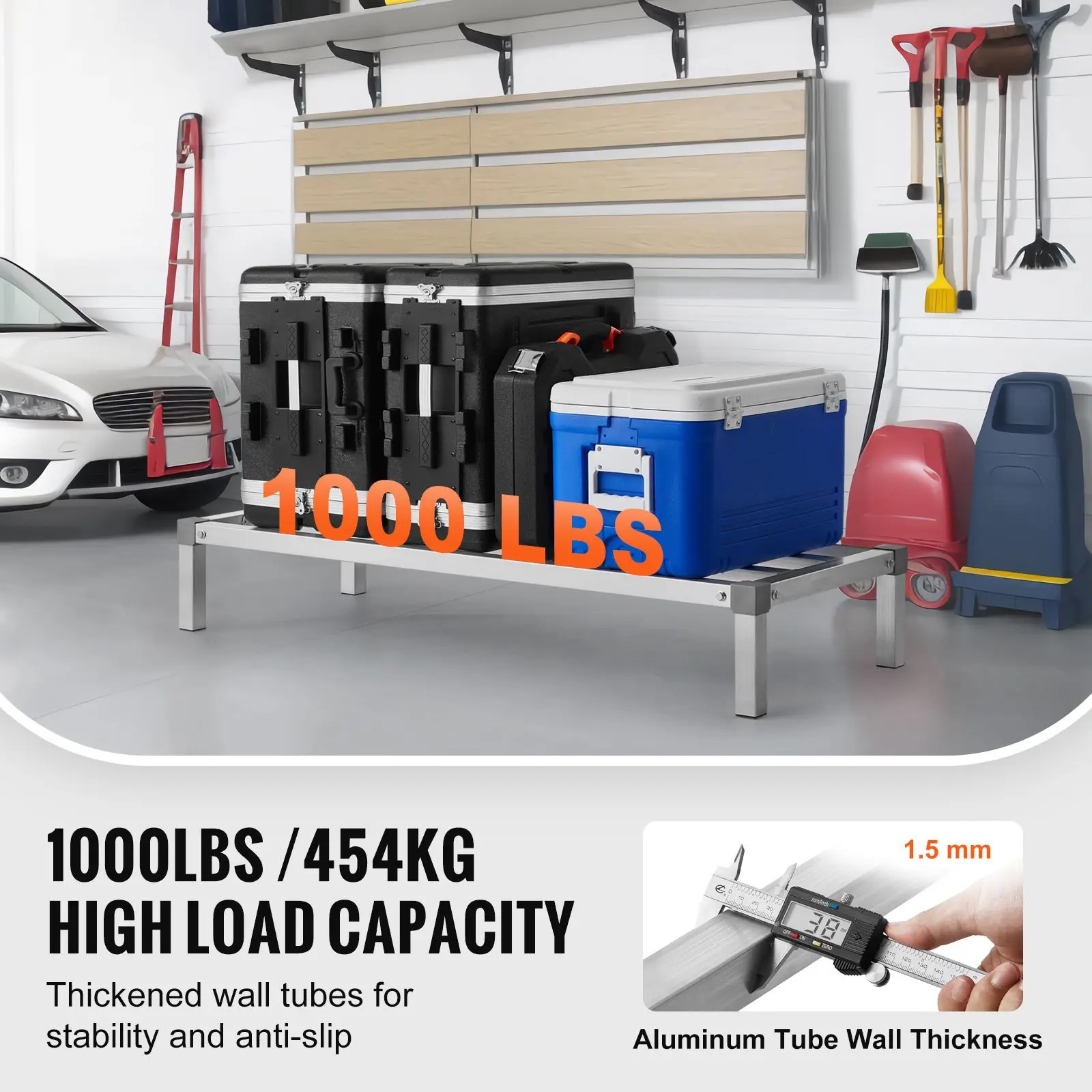Aluminum Dunnage Rack, 48' X 20' Commercial Food Floor Rack, 8' Off the Floor, 1000 Lbs Capacity All-Welded Aluminum Storage