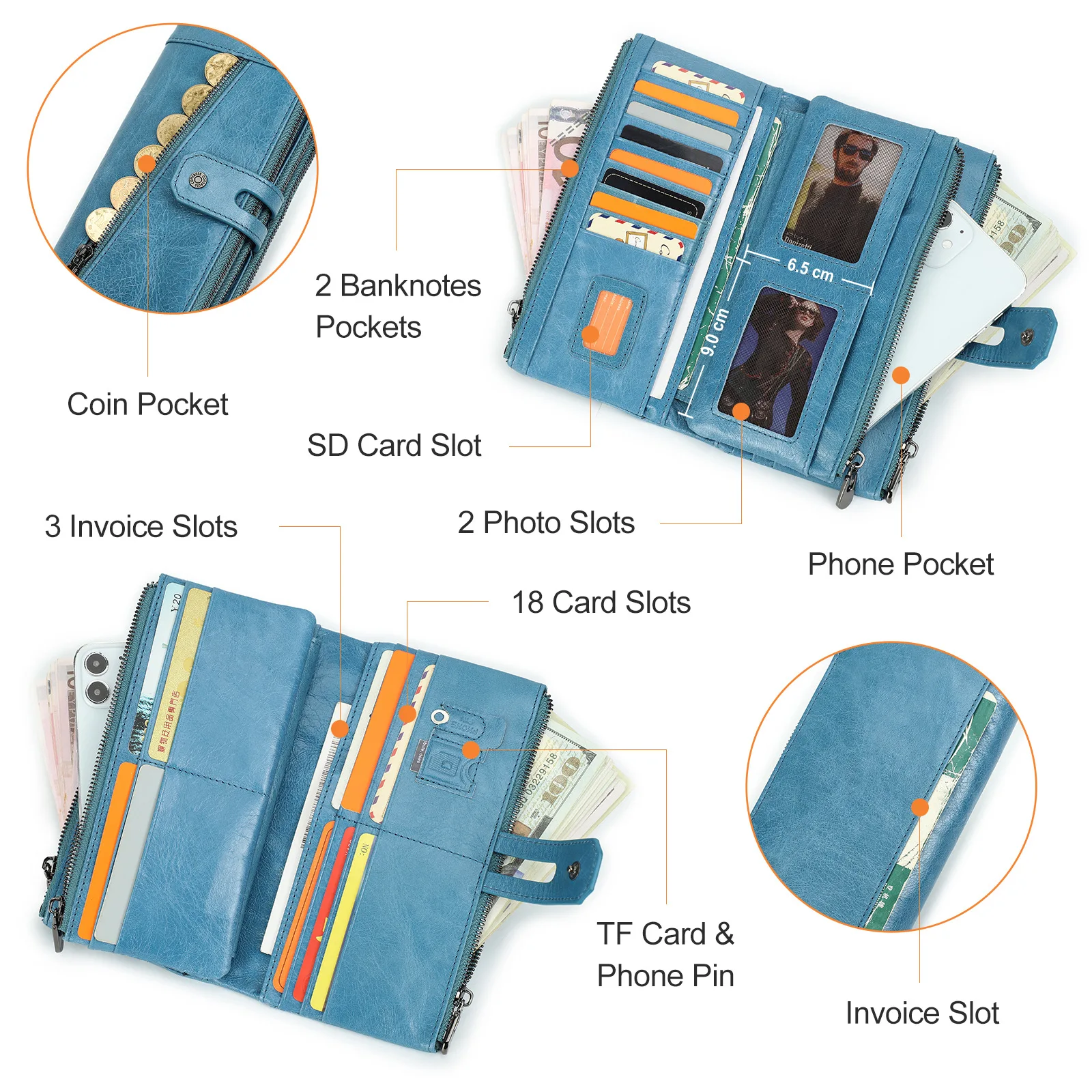 MITAO FACTOR المرأة المحفظة موضة محفظة جلدية حقيقية حامل بطاقة الإناث محفظة طويلة جيب للهاتف سعة كبيرة حقيبة صغيرة