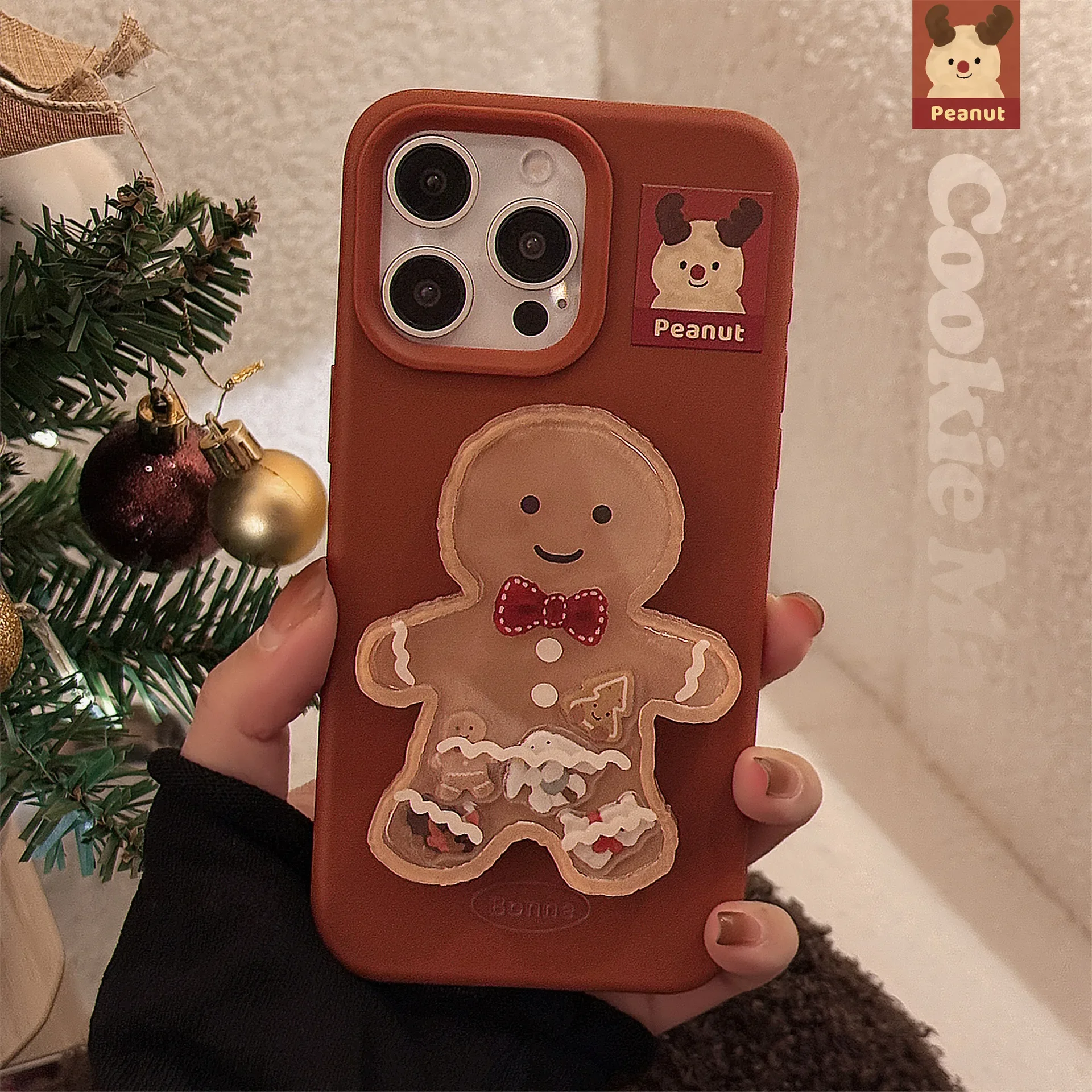 

Phone Case For iPhone 16 Plus 15 14 13 12 Pro Max New INS Cartoon Christmas Protective Cover With Gingerbread Man Shaker Holder