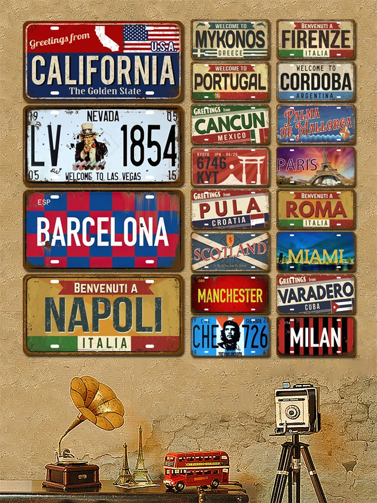 Uns Madrid Stadt Weißblech Platte Zinn Zeichen Wand dekor Bar Wohnkultur Flagge Poster Malerei Metall Zeichen Vintage Plakette Paris Kalifornien – Detail 3