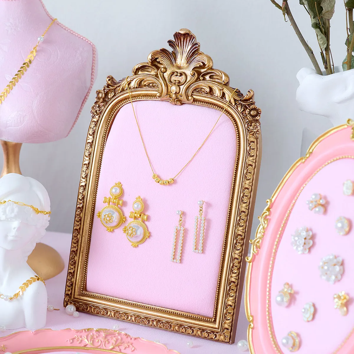 Pink Princess Style Jewelry Display Rack, Stand for Earring Necklace & Pendant, Live Room & Shop Counter Decorative Prop