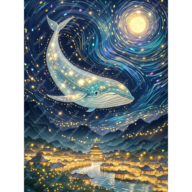 Three Ratels QHH215 Abstract Dream Starry Sky Whale Art Wall Stickers for Home Decoration