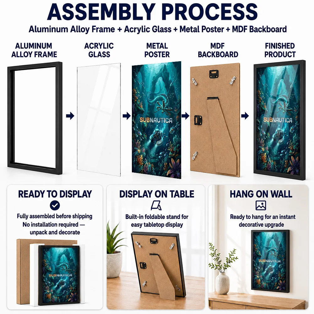 Subnautica Underwater Exploration Game Framed Metal Print Customized Photo Deep Ocean Style Wall Art For Media Room Player Gift
