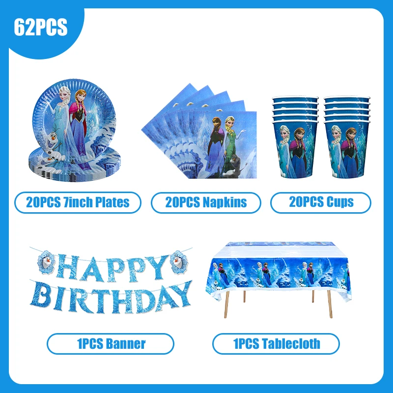 Disney Frozen Birthday Party Snow Queen Birthday Decoration Supplies Tableware Set Cup Plate Balloon Banner Backdrop Girl Event