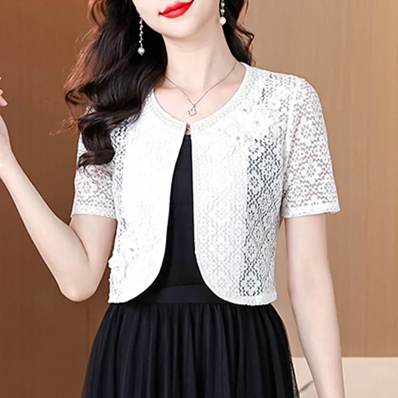 

Женская верхняя одежда, новые летние куртки с короткими рукавами и бисером, женская куртка белого цвета с круглым вырезом, кружевная куртка, пальто, женская куртка Jaqueta Feminina Q3633