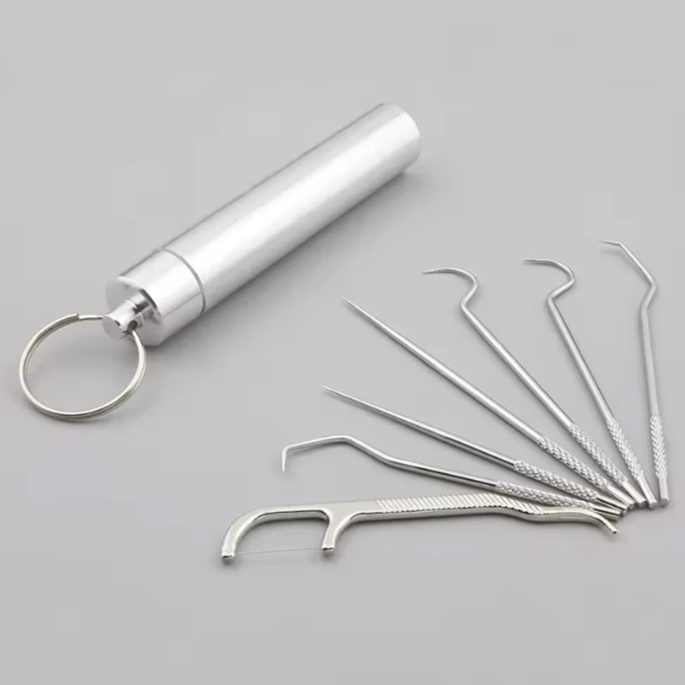 

Stainless Steel Toothpick Set Reusable for Tooth Flossing Tartar Removal Oral Cleaning with Storage Tube
