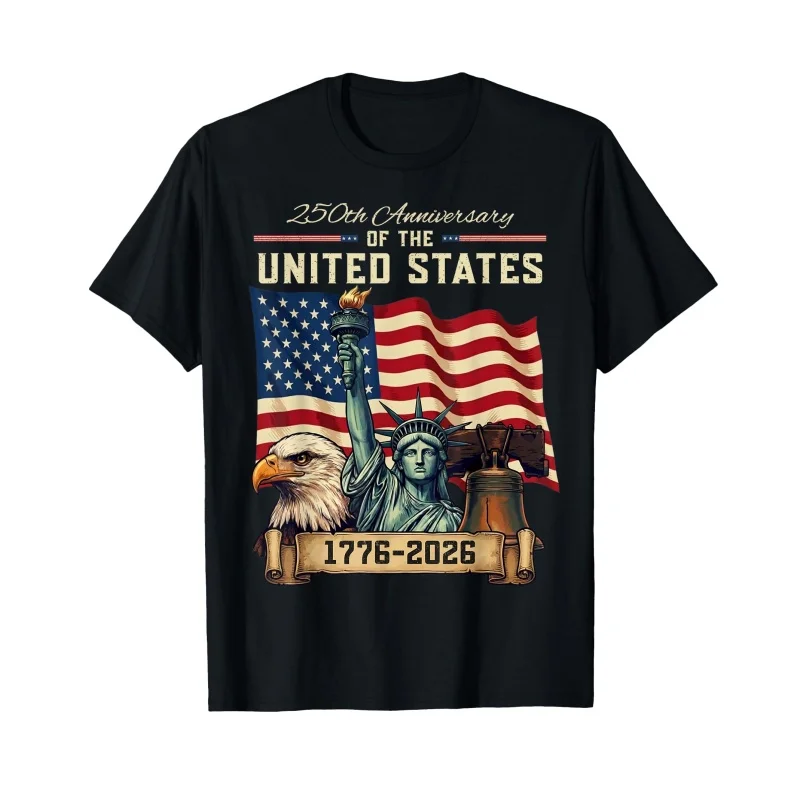 250th Anniversary 1776 2026 US American Flag Bald Eagle T Shirt For Men Women Patriotic Freedom Liberty Casual Short Sleeve Tops