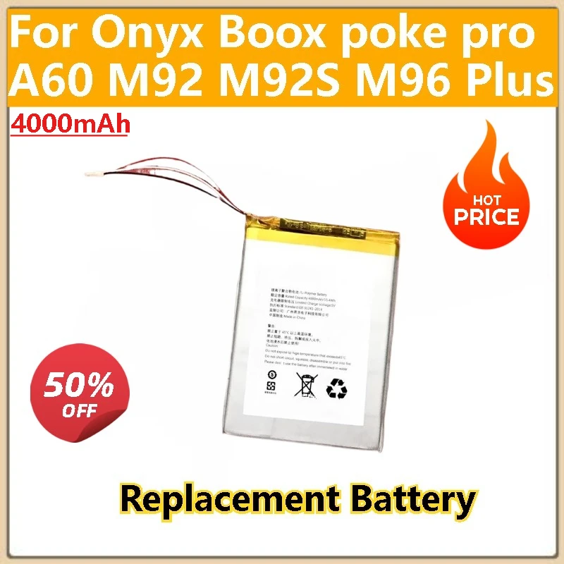 

100% New High Quality Replacement Battery For Onyx Boox poke pro A60 M96 Plus M92 M92S