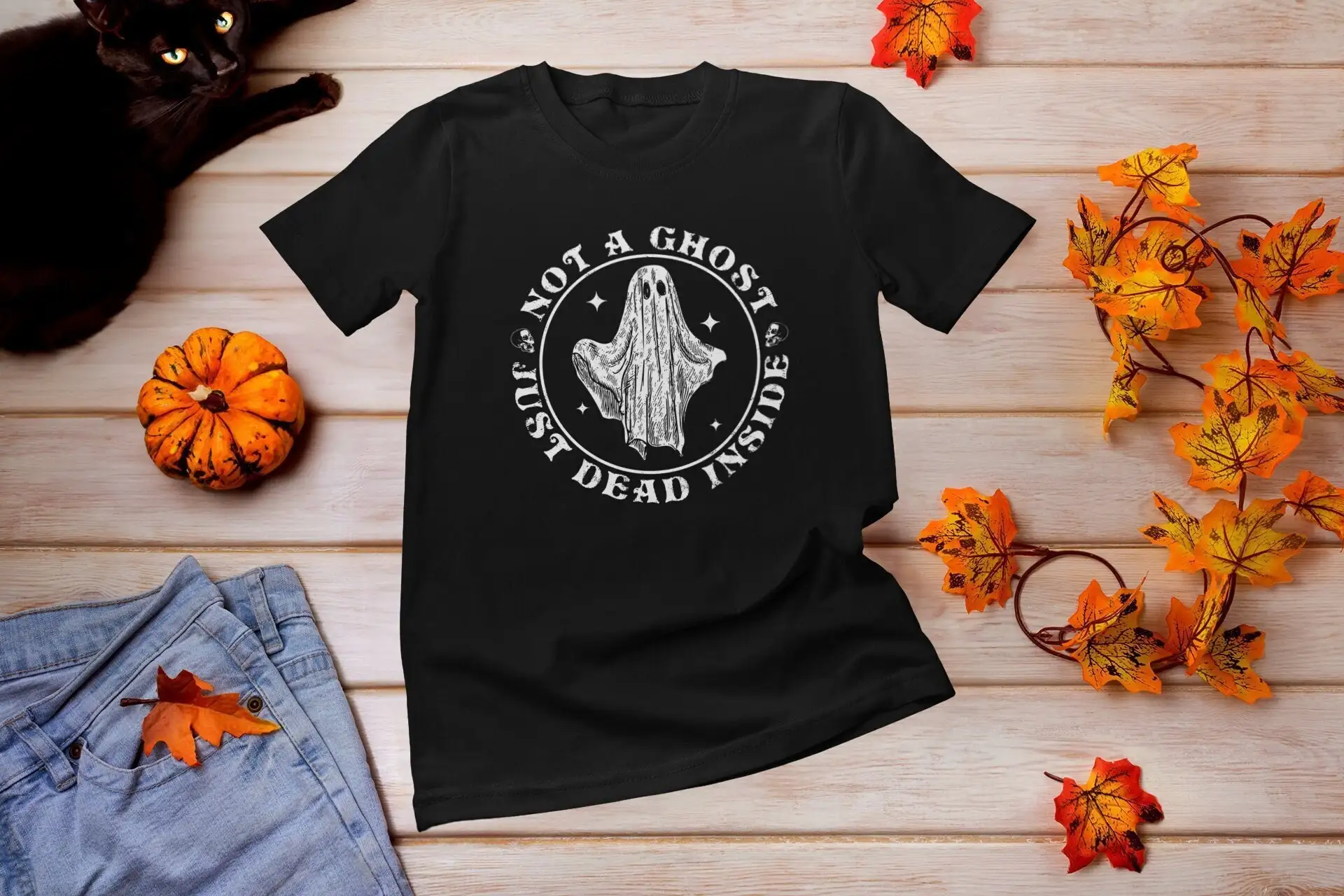 

Not a Ghost Just Dead Inside T Shirt Funny Halloween Sayings Retro Vintage Distressed Goth