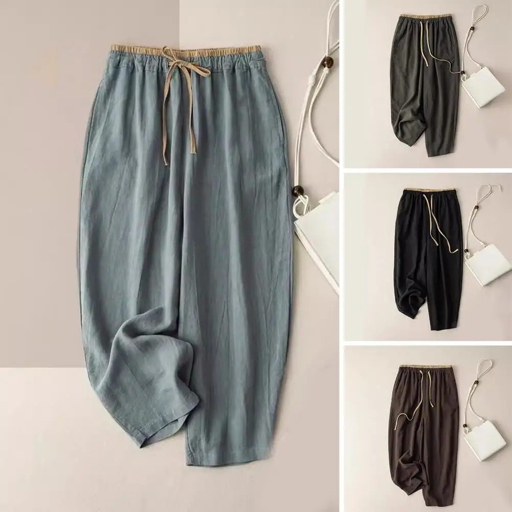 Women Wide-leg Pants Stylish Women's Wide Leg Trousers With Adjustable Drawstring Waist Pockets Comfortable Loose Commuting Pant