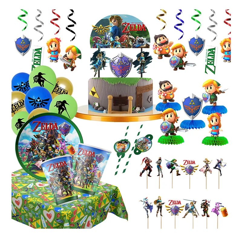 Game The Legend of Birthday theme favor party supplies Party Set Paper Cup Plate Gift Bag Napkin Flag Cake Topper Zelda