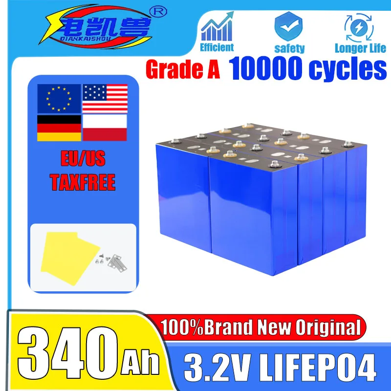 

A-grade 3.2V 340AH lithium iron phosphate battery high-power DIY 12V 24V golf cart camping RV solar charging battery system