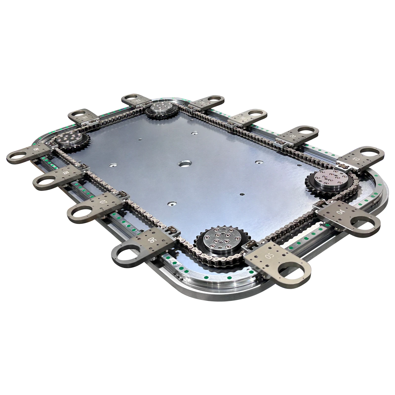 Chain indexing conveyor curved guide rail linear conveyor for precision industrial automation machines