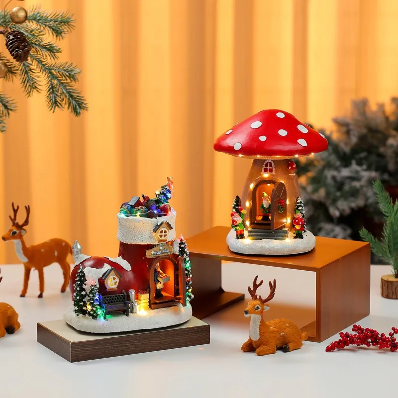 Christmas Music Box Painted Resin Light‑Up House Figurine Musical Ornament Xmas Gift Home Tabletop Festive Decoration