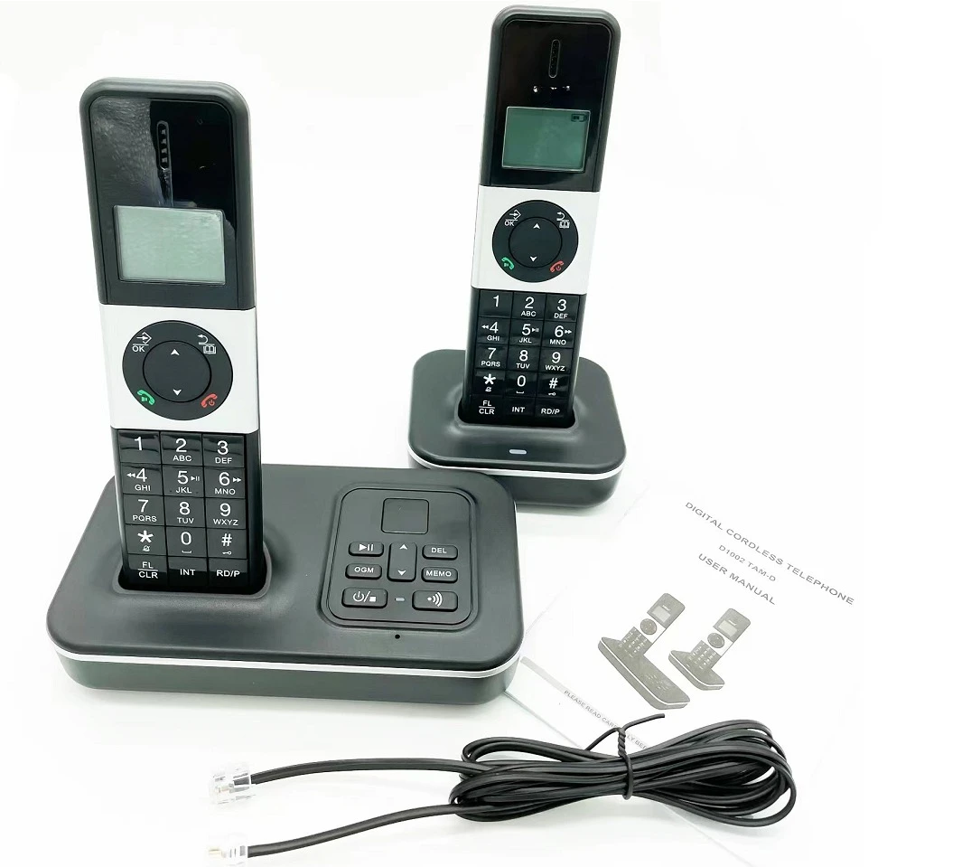 Two Handset Dual Wireless Telephone in One Box Dect 6.0 Cordless Phone with Answering Machine Landline with Base Unit