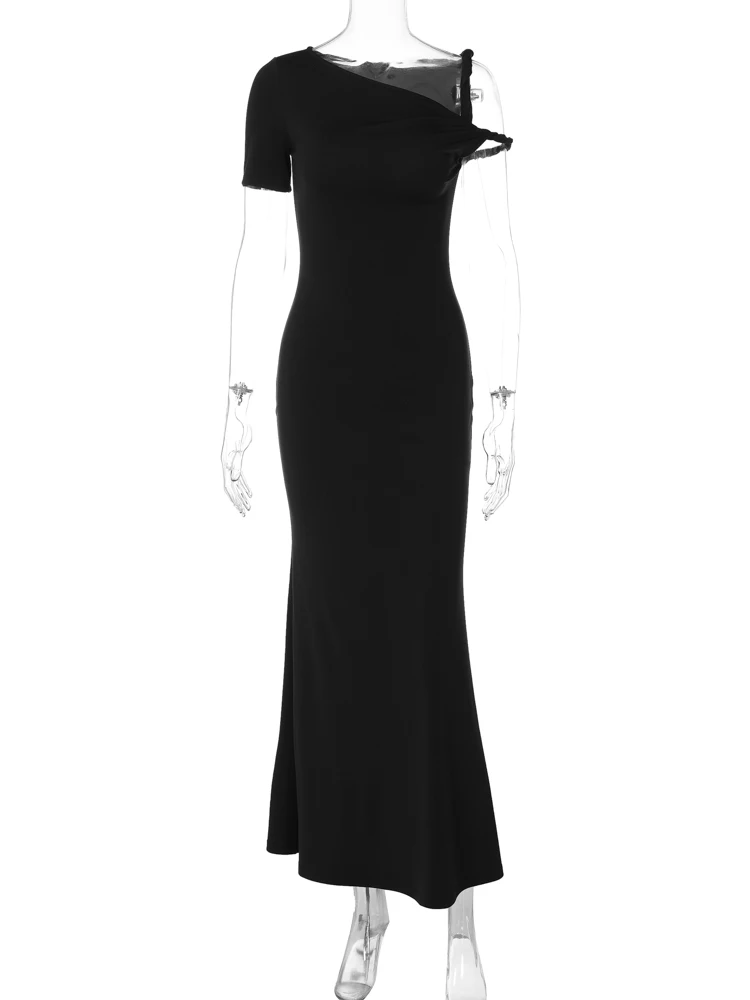 Hugitar-女性の無地の半袖マキシドレス、エレガントなy2k服、滑り止め、不規則、セクシー、スリム、イブニングパーティー、休暇、夏のファッション