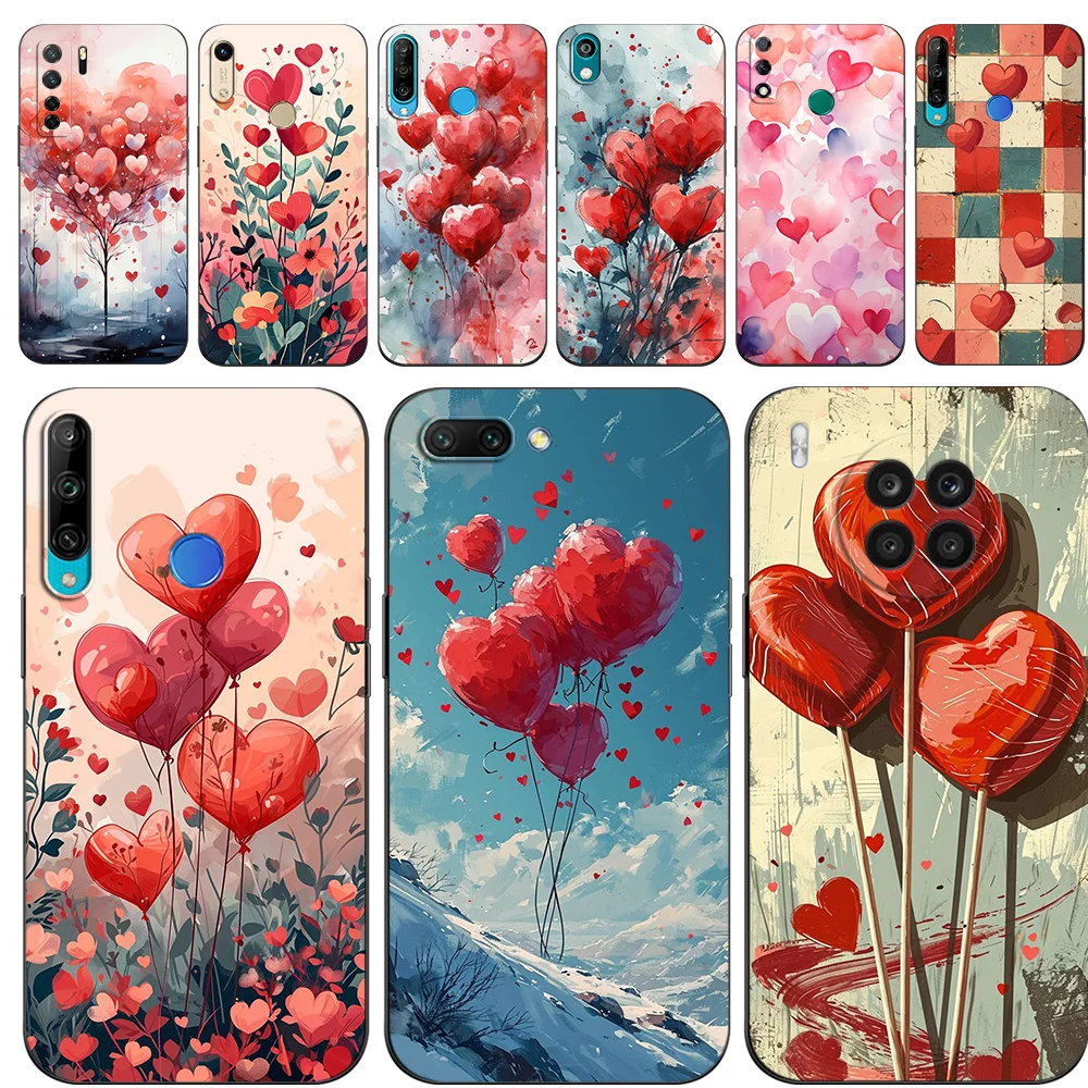 Black tpu Case For Huawei NOVA 11i 10se PLUS P20Lite P30 Lite Pro P40 LITE E P Smart 2020 Cover Valentine’s Day heart