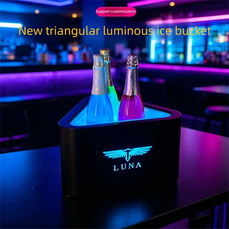 LED Charging Luminous Triangle Ice Bucket Commercial Wrought Iron Bar Champagne Bucket with Customized Logo