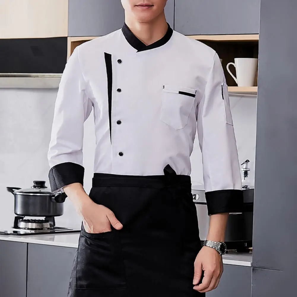 Wrinkle Resistant Chef Uniform with Apron Short Sleeve Chef Tops with Multi-Pocket Design Professional Cooking Wear