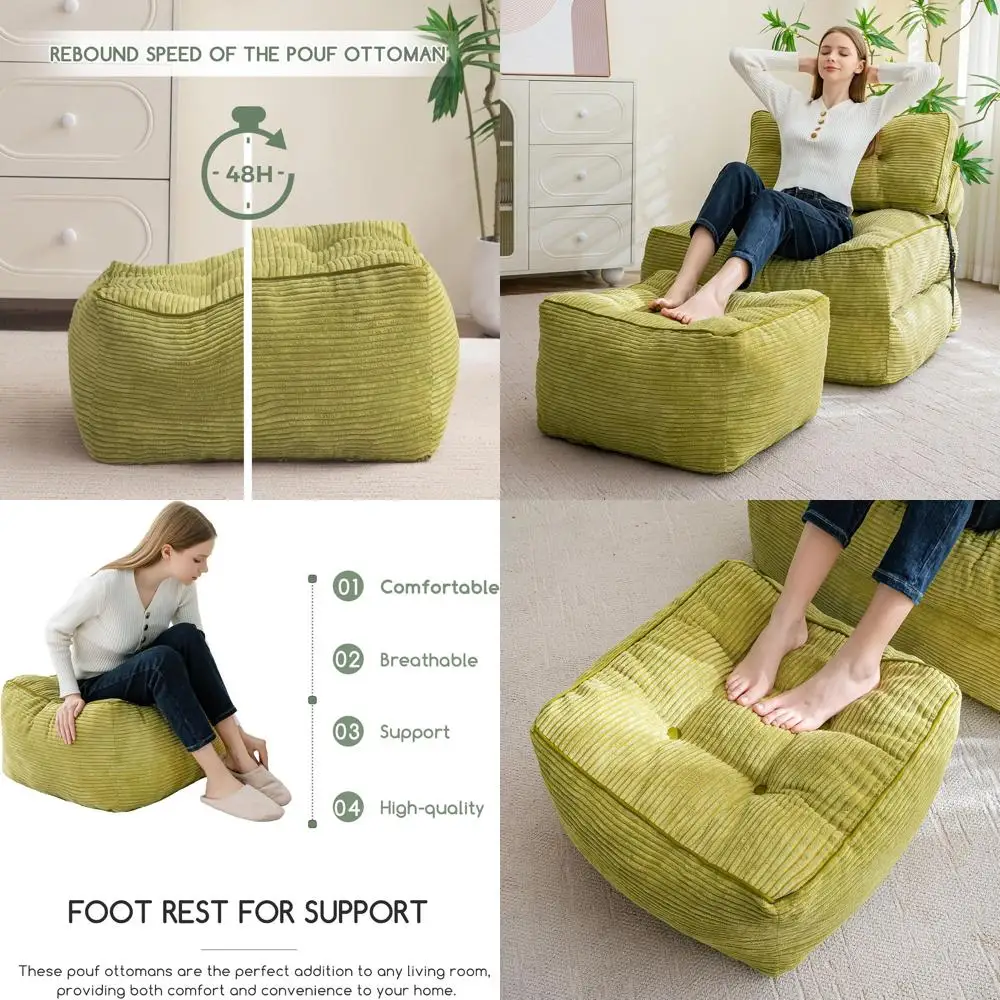 

Зеленый вельветовый пуф с наполнителем из пеноматериала, пушистая подставка для ног 21x21, декор для гостиной