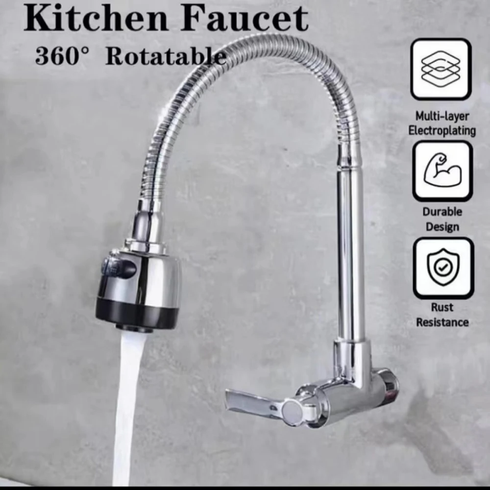 Kitchen Faucet Wall Mount 2 Function Hot and Cold Water Sink Faucet 360 Degree Rotating Sprayer Faucet Bathroom Accessory