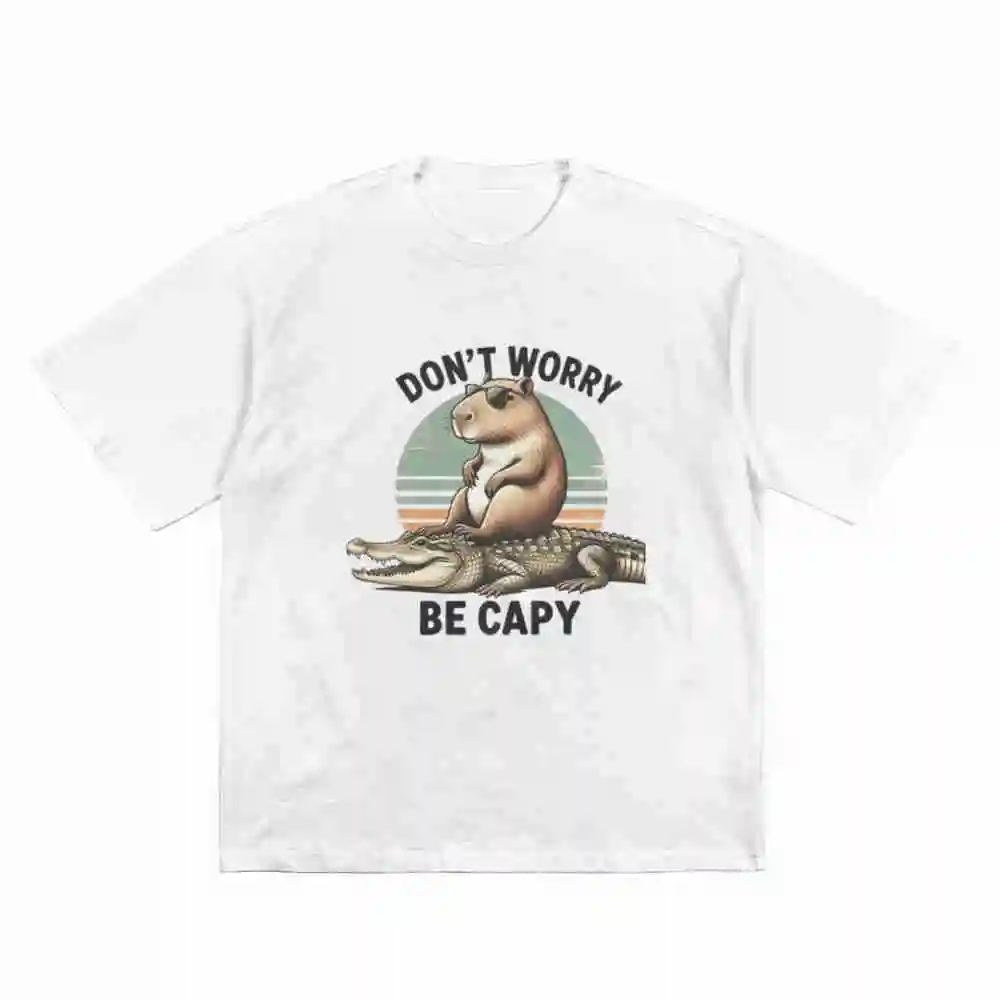 Don't Worry Be Capy Capybara Cute Animal Short Sleeve Tee 100% Cotton T-Shirt