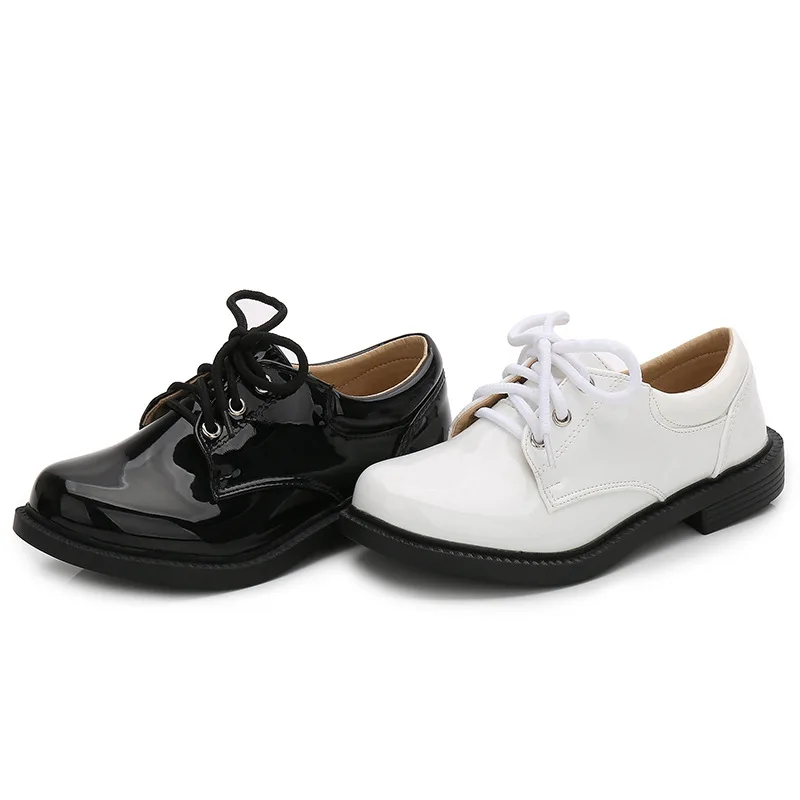 Kids Boys Leather Shoes Black Patent Leather Single Footwear England Style Flower Boys Footwear Kids Performance Party Shoes