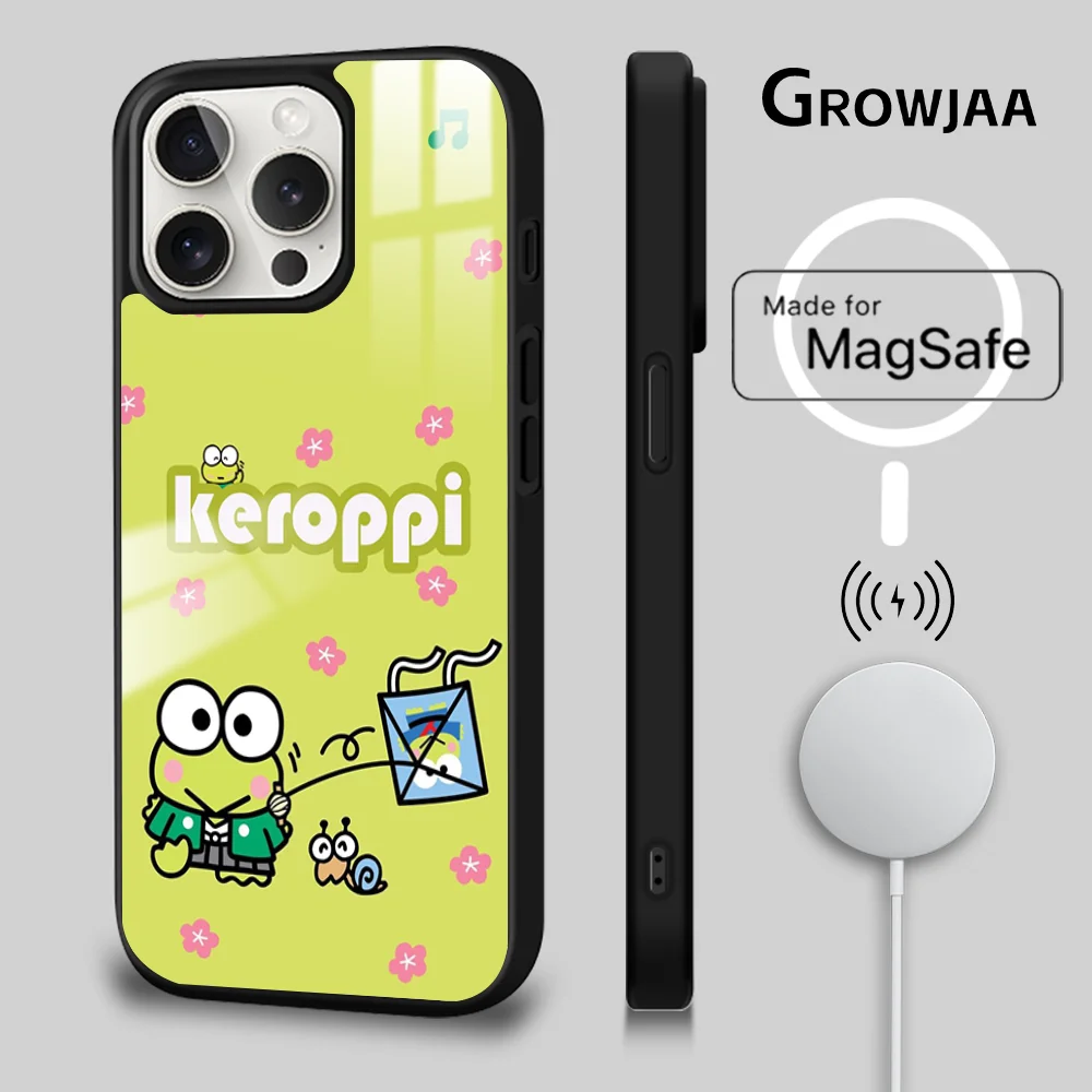 

Sanario Keroppi Frog Magsafe Phone Case For iPhone 15 14 13 12 11 Pro Max Plus Mini Mirror Wireless Charging Funda