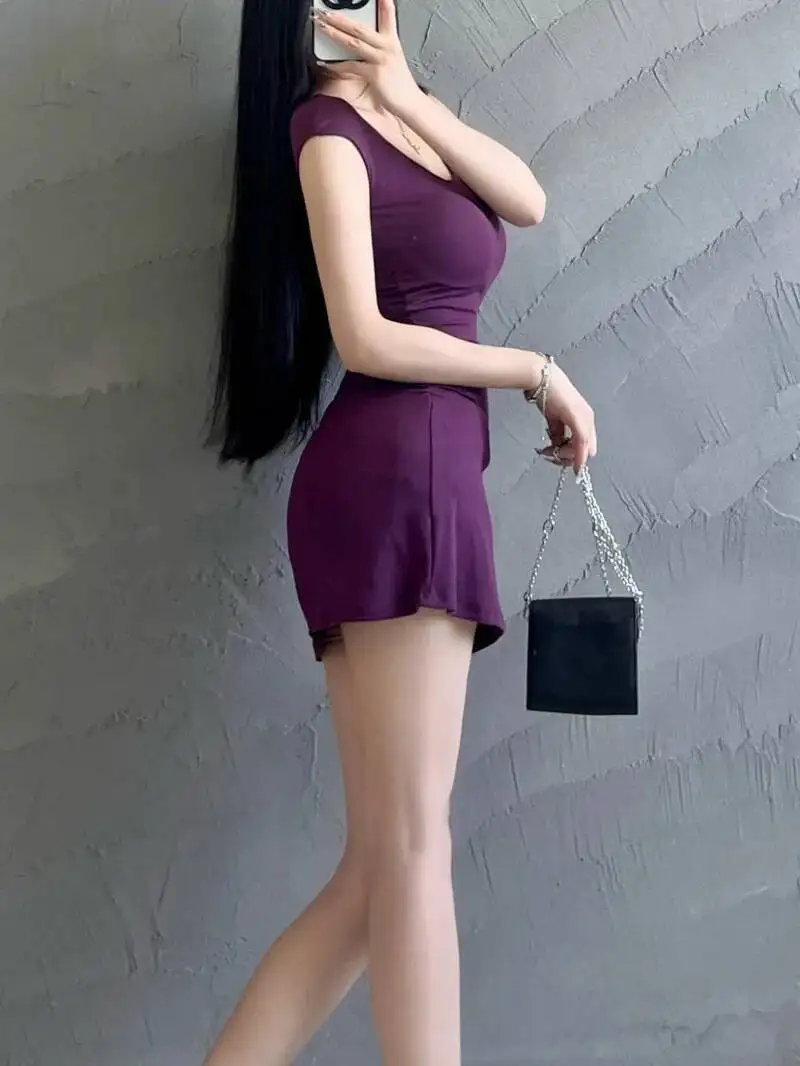 Robe Sexy à manches courtes et col en U pour femmes, élégante, Style désir pur, ligne a, taille cintrée, t-shirt court, Mini, été, J4Q0