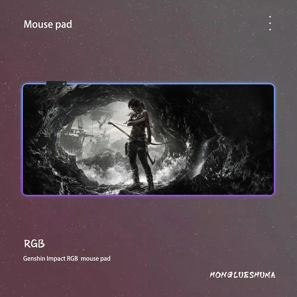 Game L-lara Croft Mouse Pad RGB Gaming Mouse Pad Desk Mat HD Gamer Large LED Light XXL MousePads