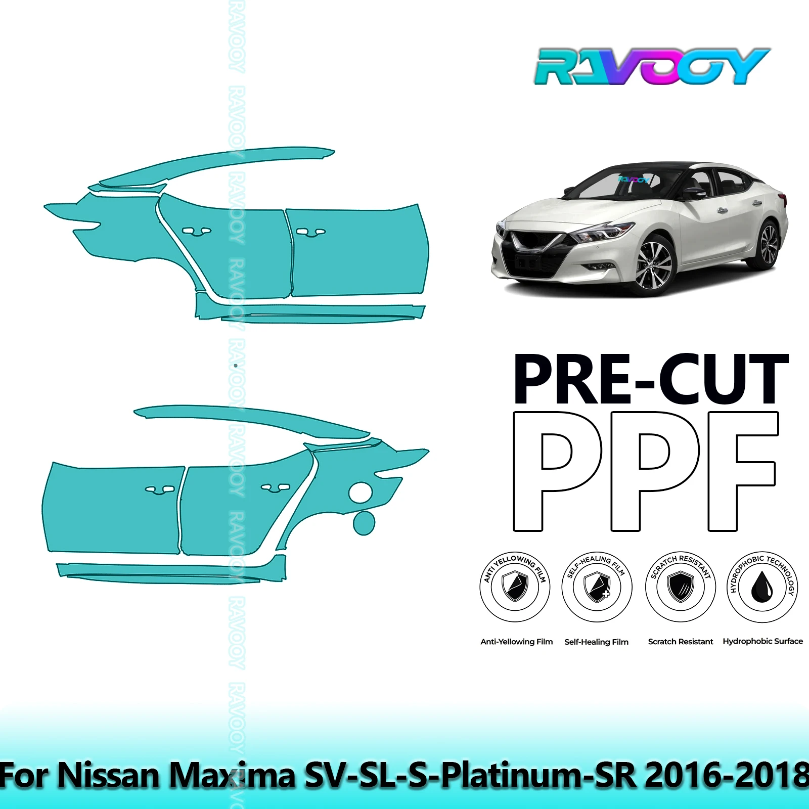 

For Nissan Maxima SV-SL-S-Platinum-SR 2016-2018 8.5mil Pre-Cut PPF Door & A/B Pillar Kit TPU Paint Protection Film Set